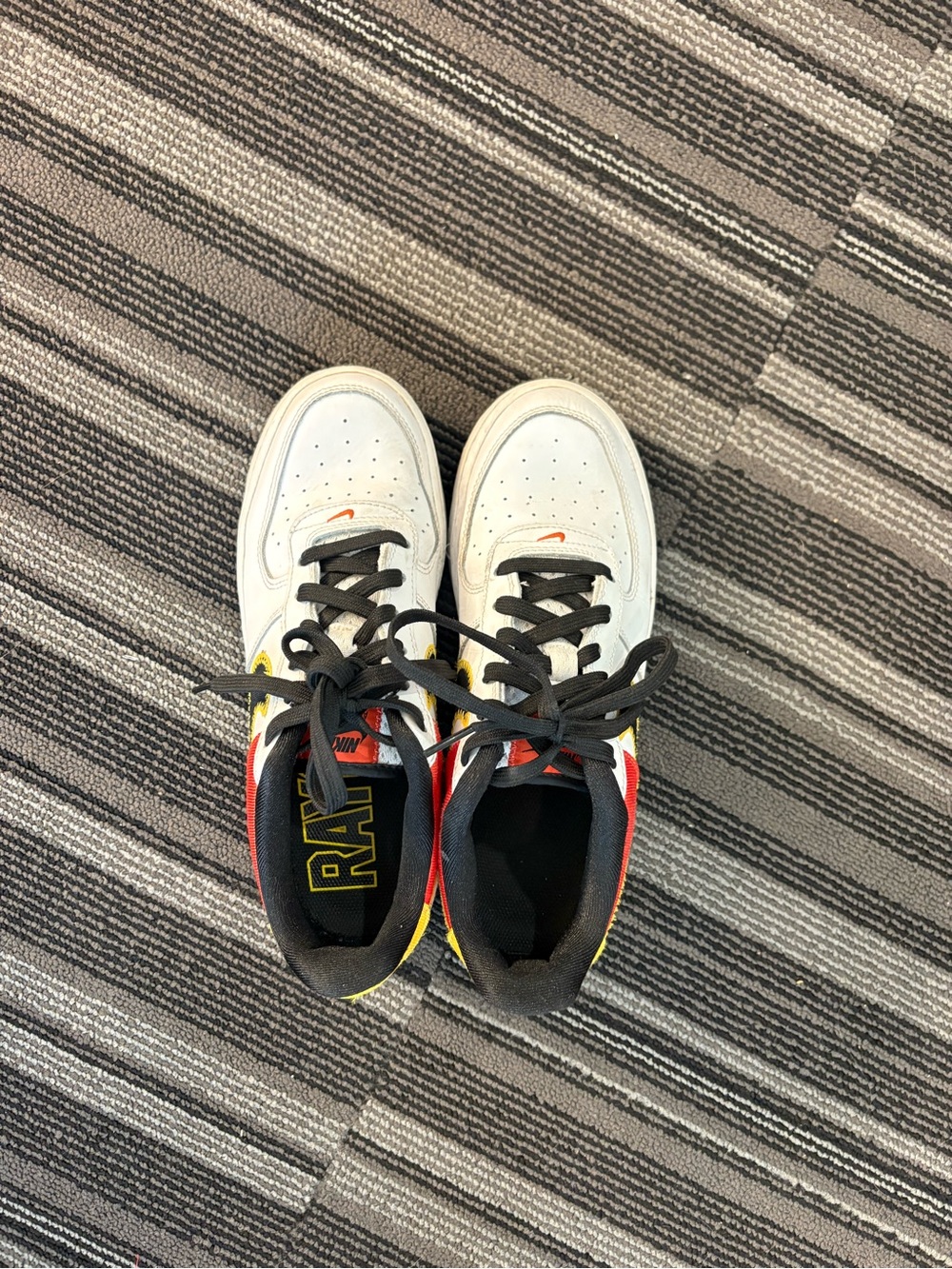 Nike Air Sneakers in White with Orange, Yellow and Black Accents - Picture 5 of 6